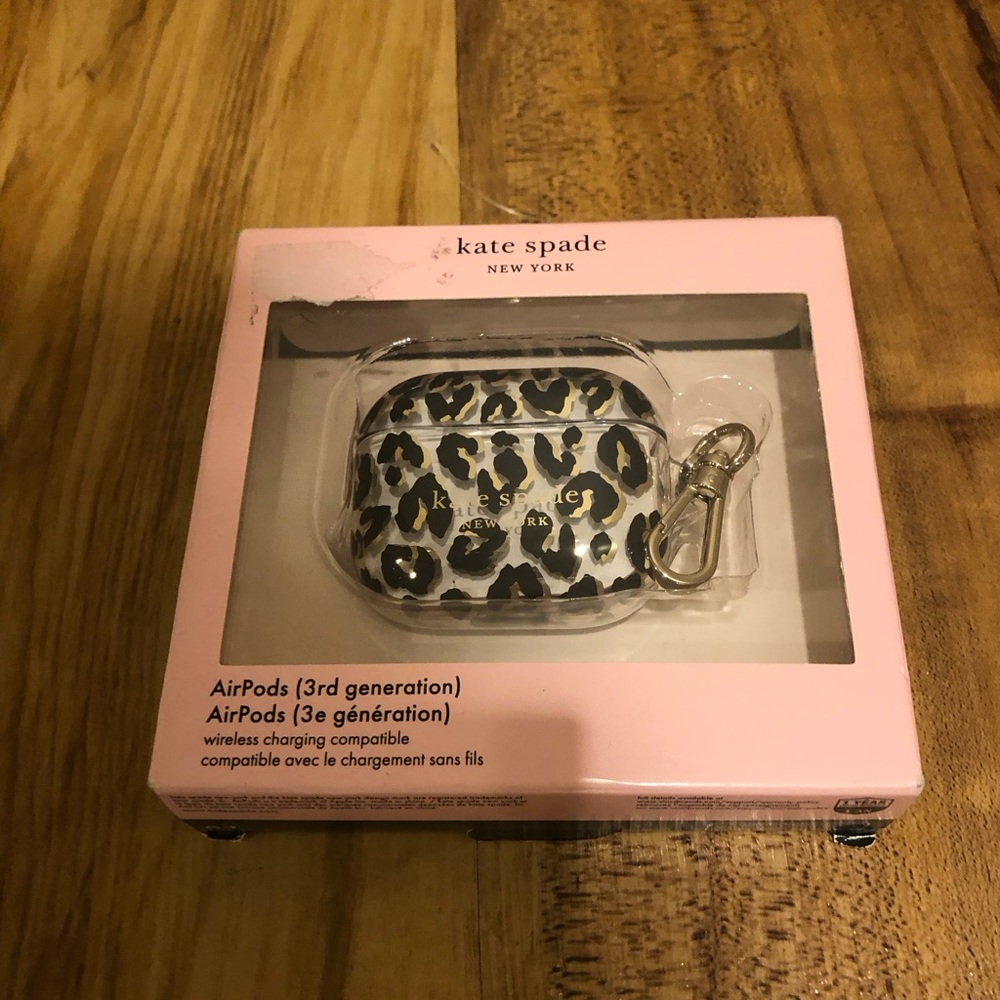 kate spade Leopard Print AirPods Case - White, Black & Gold
